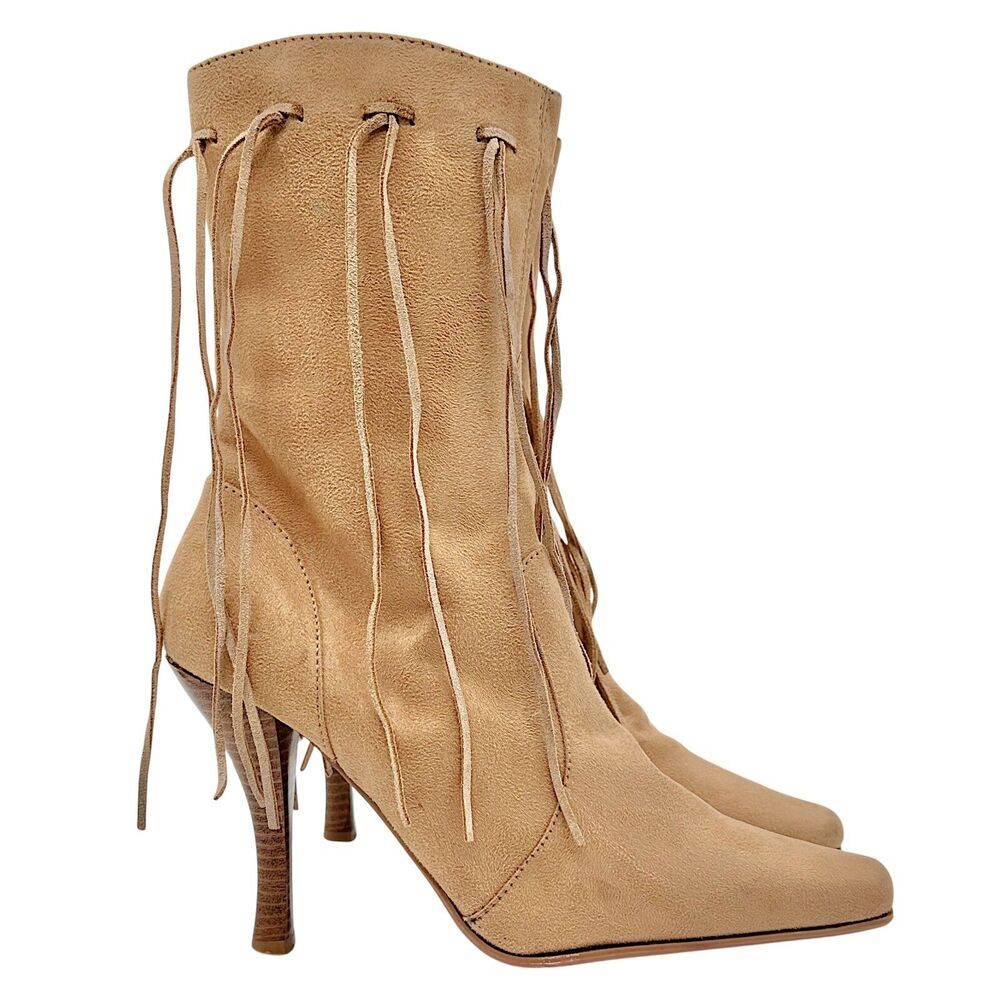 Rouge Helium Suede Fringed Heeled Boots Women's 7.5